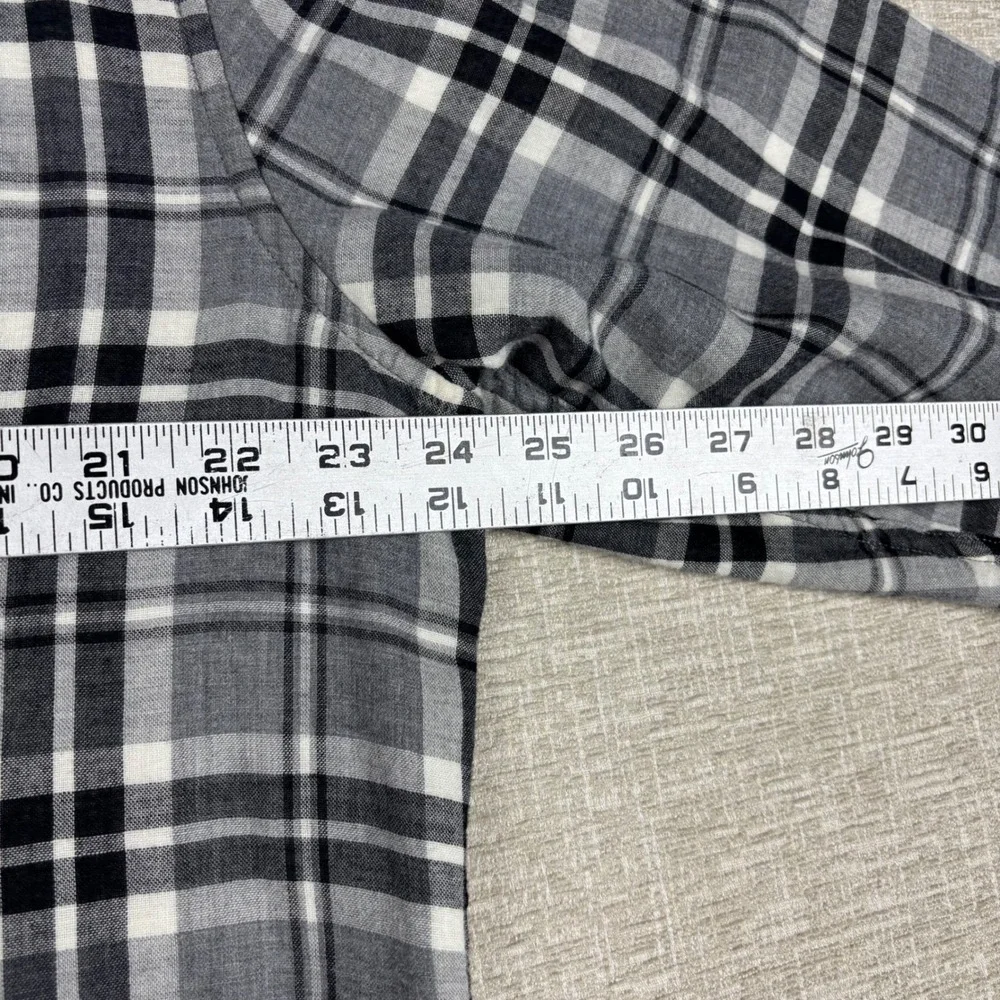 Banana Republic Men XL Grey Plaid Untucked Slim Fit Long Sleeve Button Down
